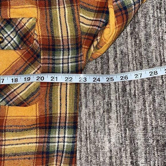 Womens Size Small Oversized Hooded Shacket Button Front Shirt Gold‎ Brown Plaid - Picture 4 of 6